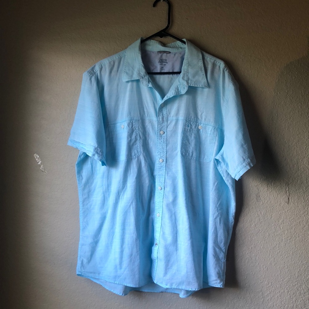 Izod Shirt Light Blue Button Down Short Sleeve Casual  Top Shirt Mens Size XXL